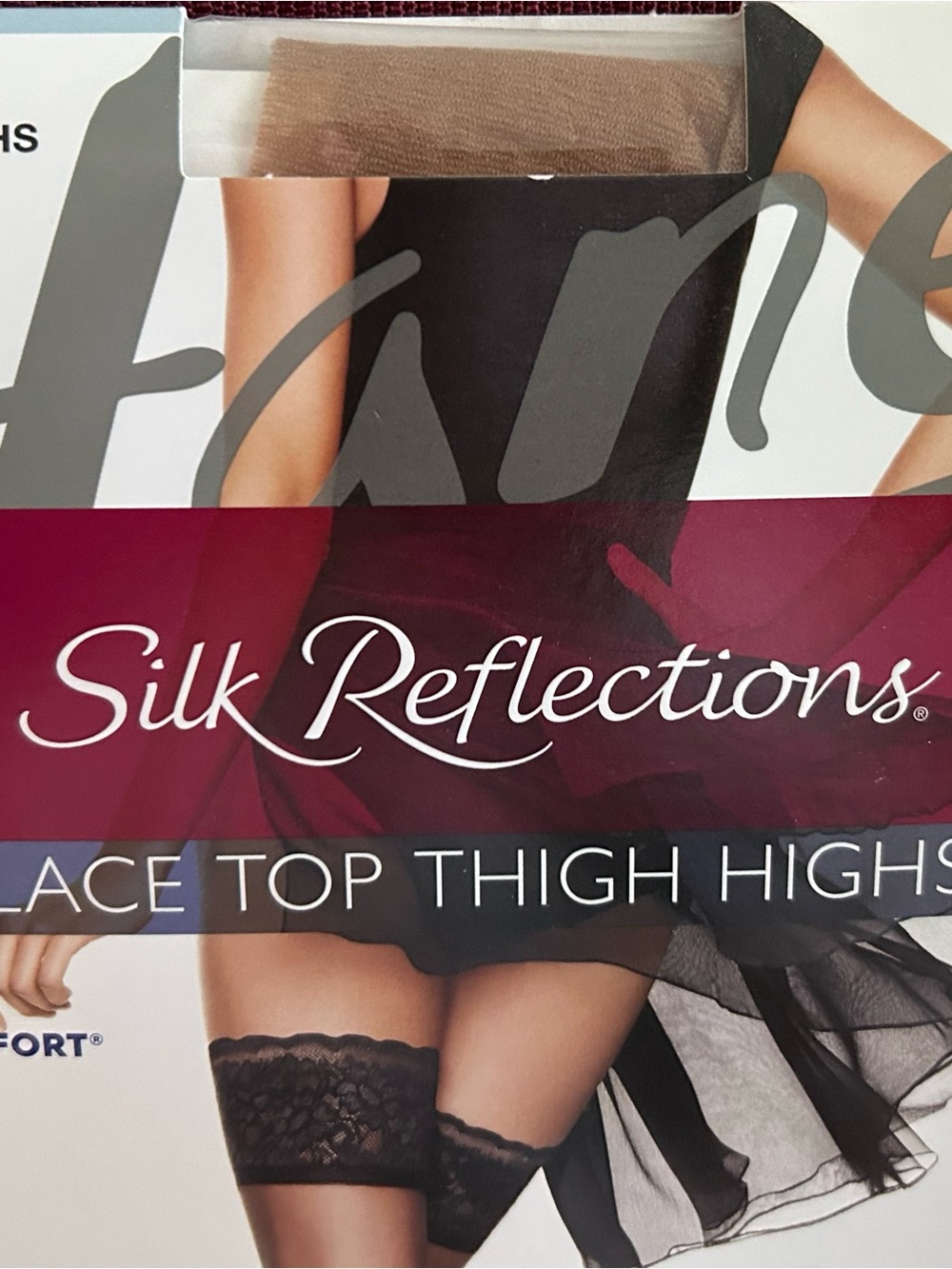 New Hanes Silk Reflections Sheer Lace Top Thigh Highs -2 pairs both size EF - Picture 4 of 4
